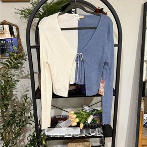 hazel moon  Two-Tone Cardigan in Cream and Blue size large